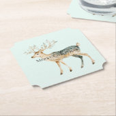 Rustic Mint Green Gold Cream Christmas Deer Kartonnen Onderzetters (Gekanteld)