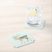 Rustic Mint Green Gold Cream Christmas Deer Kartonnen Onderzetters (Insitu)