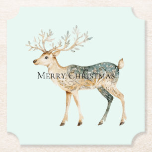 Rustic Mint Green Gold Cream Christmas Deer Kartonnen Onderzetters