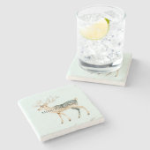 Rustic Mint Green Gold Cream Christmas Deer Stenen Onderzetter (Zijkant)