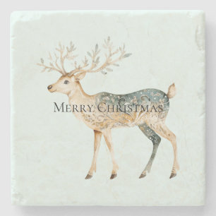 Rustic Mint Green Gold Cream Christmas Deer Stenen Onderzetter