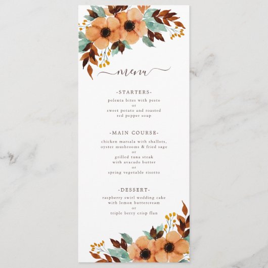 Rustic Mint Green Waterverf Floral Wedding Menu (Voorkant)
