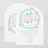 Rustic Mint Peach Coral  Floral Garland Kaart (Voorkant / Achterkant)