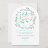 Rustic Mint Peach Coral  Floral Garland Kaart (Voorkant)