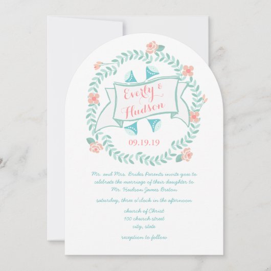 Rustic Mint Peach Coral  Floral Garland Kaart (Voorkant)