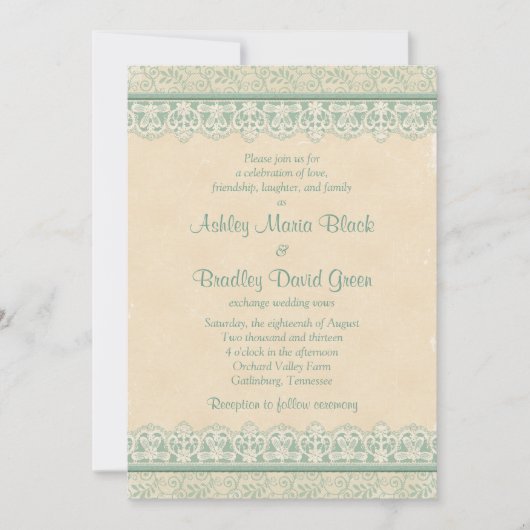 Rustic Mint Sage Ivory Lace Parchment Wedding Kaart (Voorkant)