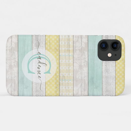 Rustic Mint & Yellow Boho Geo Modern, gepersonalis Case-Mate iPhone Case (Achterkant (horizontaal))