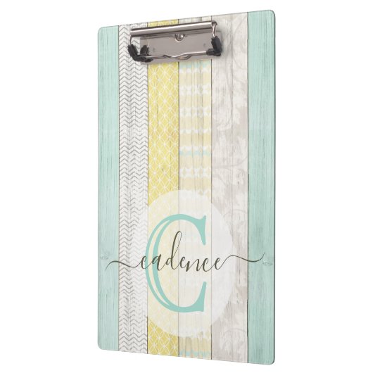 Rustic Mint & Yellow Boho Geo Modern, gepersonalis Klembord (Links)