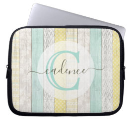 Rustic Mint & Yellow Boho Geo Modern, gepersonalis Laptop Sleeve
