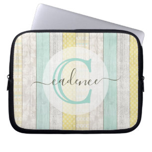 Rustic Mint & Yellow Boho Geo Modern, gepersonalis Laptop Sleeve