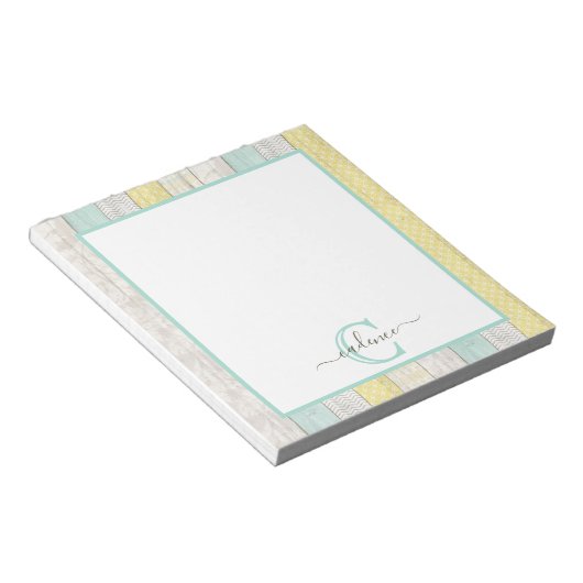 Rustic Mint & Yellow Boho Geo Modern, gepersonalis Notitieblok (Schuin)