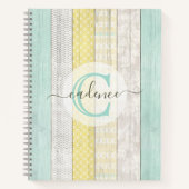 Rustic Mint & Yellow Boho Geo Modern, gepersonalis Notitieboek (Voorkant)