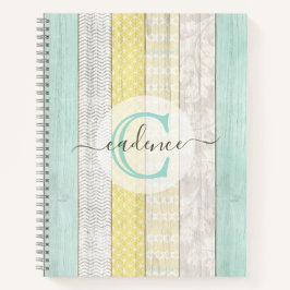 Rustic Mint & Yellow Boho Geo Modern, gepersonalis Notitieboek