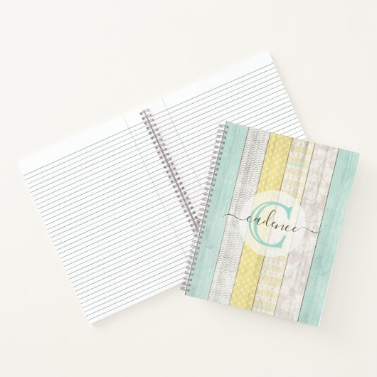 Rustic Mint & Yellow Boho Geo Modern, gepersonalis Notitieboek (Binnen)