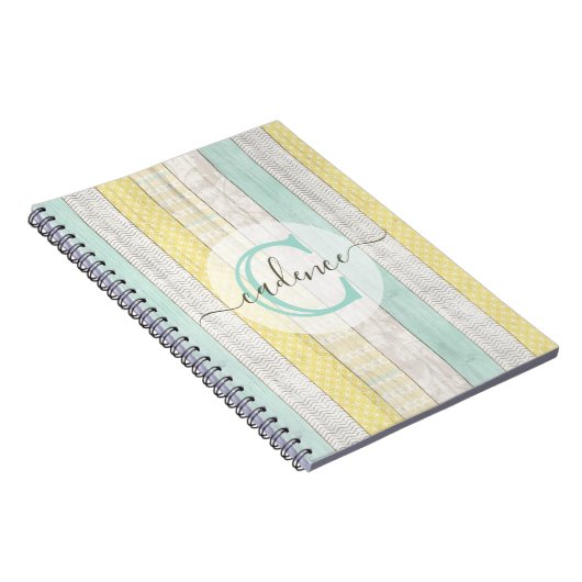 Rustic Mint & Yellow Boho Geo Modern, gepersonalis Notitieboek (Rechterzijde)