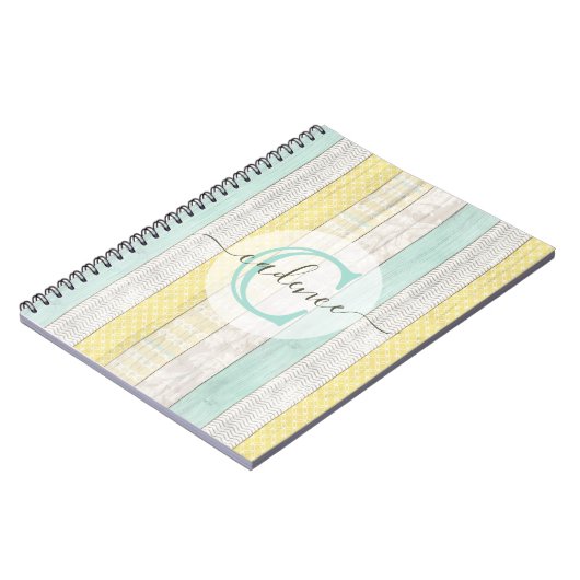 Rustic Mint & Yellow Boho Geo Modern, gepersonalis Notitieboek (Linkerzijde)