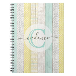 Rustic Mint & Yellow Boho Geo Modern, gepersonalis Notitieboek