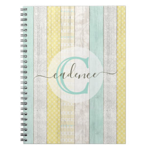 Rustic Mint & Yellow Boho Geo Modern, gepersonalis Notitieboek