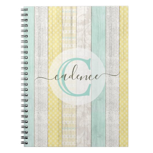 Rustic Mint & Yellow Boho Geo Modern, gepersonalis Notitieboek (Voorkant)
