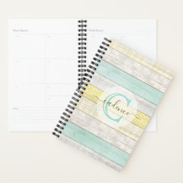 Rustic Mint & Yellow Boho Geo Modern, gepersonalis Planner