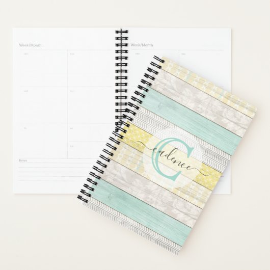Rustic Mint & Yellow Boho Geo Modern, gepersonalis Planner (Display)