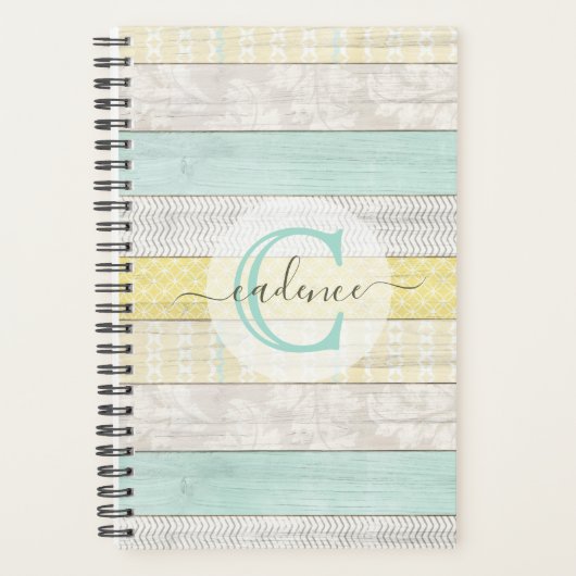 Rustic Mint & Yellow Boho Geo Modern, gepersonalis Planner (Voorkant)