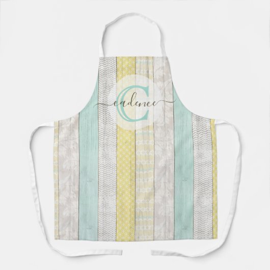 Rustic Mint & Yellow Boho Geo Modern, gepersonalis Schort (Voorkant)