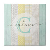 Rustic Mint & Yellow Boho Geo Modern, gepersonalis Tegeltje (Voorkant)