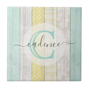 Rustic Mint & Yellow Boho Geo Modern, gepersonalis Tegeltje
