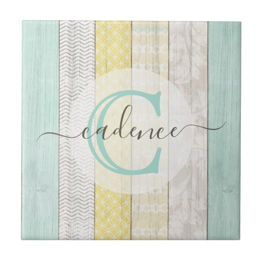 Rustic Mint & Yellow Boho Geo Modern, gepersonalis Tegeltje (Voorkant)