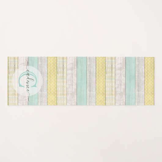 Rustic Mint & Yellow Boho Geo Modern, gepersonalis Yogamat (Voorkant (horizontaal))