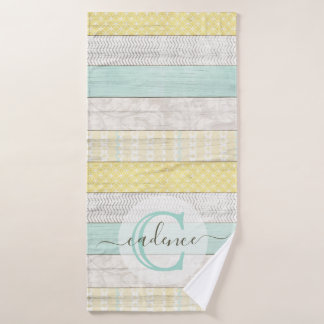 Rustic Mint & Yellow Boho Geo Modern Personalized Badhanddoek