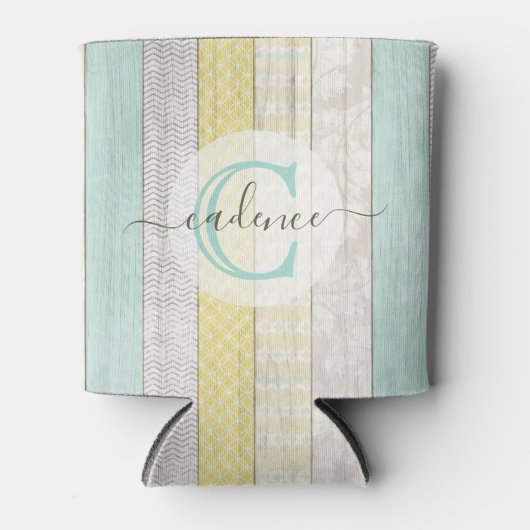 Rustic Mint & Yellow Boho Geo Modern Personalized Blikjeskoeler (Voorkant)
