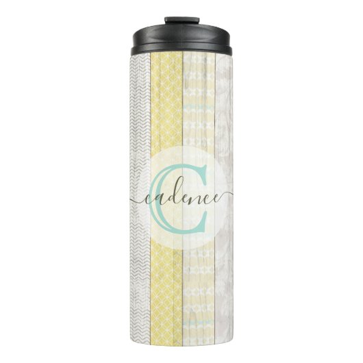 Rustic Mint & Yellow Boho Geo Modern Personalized Thermosbeker (Voorkant)