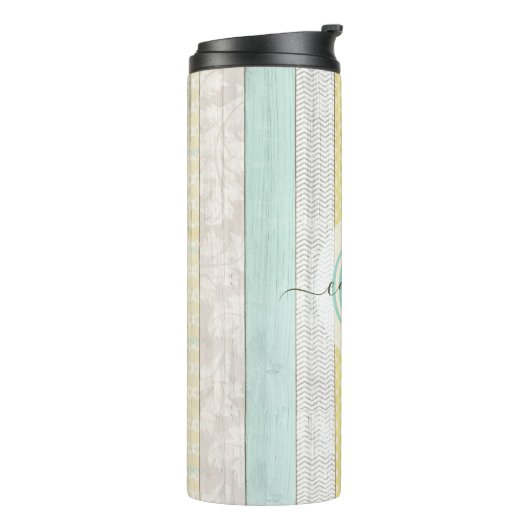 Rustic Mint & Yellow Boho Geo Modern Personalized Thermosbeker (Gedraaid links)