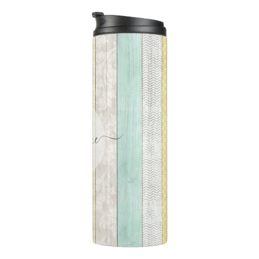 Rustic Mint & Yellow Boho Geo Modern Personalized Thermosbeker (Geroteerd rechts)