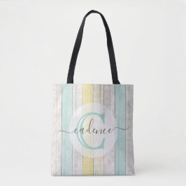 Rustic Mint & Yellow Boho Geo Modern Personalized Tote Bag