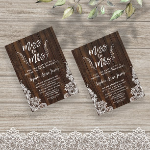 Rustic Miss to Mrs Wood Lace Vrijgezellenfeest Kaart