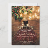 Rustic Mistletoe Lights, Burgundy Dress Sweet 16 Kaart (Voorkant)