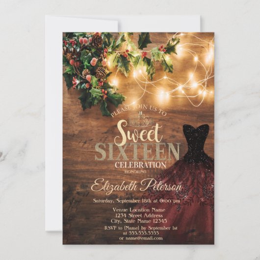 Rustic Mistletoe, String Lights, Dress, Wood Sweet Kaart (Voorkant)