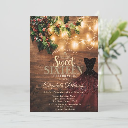 Rustic Mistletoe, String Lights, Dress, Wood Sweet Kaart (Staand voorkant)