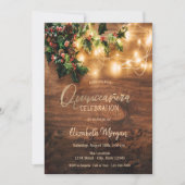 Rustic Mistletoe, String Lights, Wood Quinceañera Kaart (Voorkant)