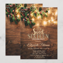 Rustic Mistletoe, String Lights, Wood Sweet 16 Par