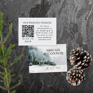 Rustic Misty Mountain Lake Waterverf QR Informatiekaartje