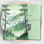 Rustic Misty Mountains Pine Trees QR Code Huwelijk Kaart