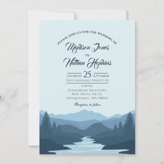 Rustic Misty Mountains Wedding Kaart (Voorkant)
