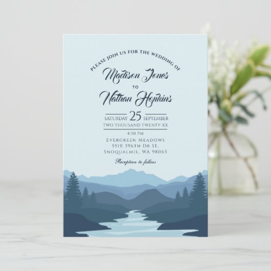 Rustic Misty Mountains Wedding Kaart (Staand voorkant)