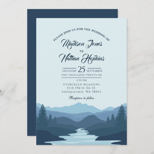 Rustic Misty Mountains Wedding Kaart (Voorkant / Achterkant)