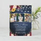 Rustic Mixed Floral 3 Photo Lights Wood Weddenscha Kaart (Staand voorkant)