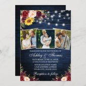 Rustic Mixed Floral 3 Photo Lights Wood Weddenscha Kaart (Voorkant / Achterkant)
